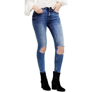 Free People High Rise Distressed Jeans - size 28 - Busted Knee Skinny Ankle